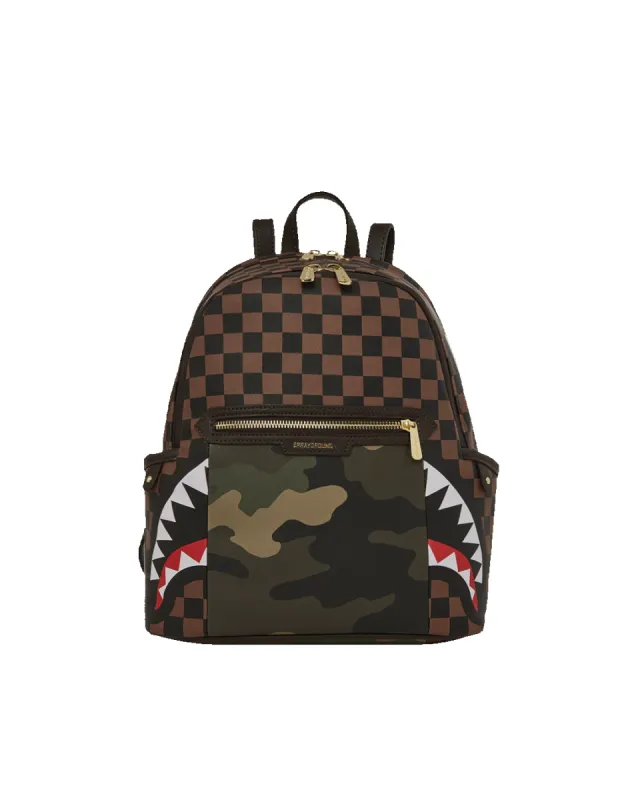 EXTERIOR GOLD ZIP POCKET SHARKS IN PARIS SAVAGE BACKPACK sold by Sprayground