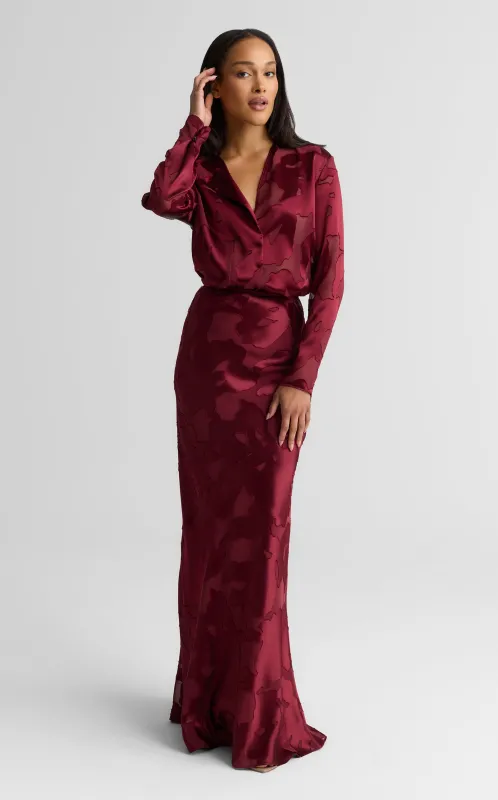 Beverly Skirt In Satin Abstract Burnout sold by St. John