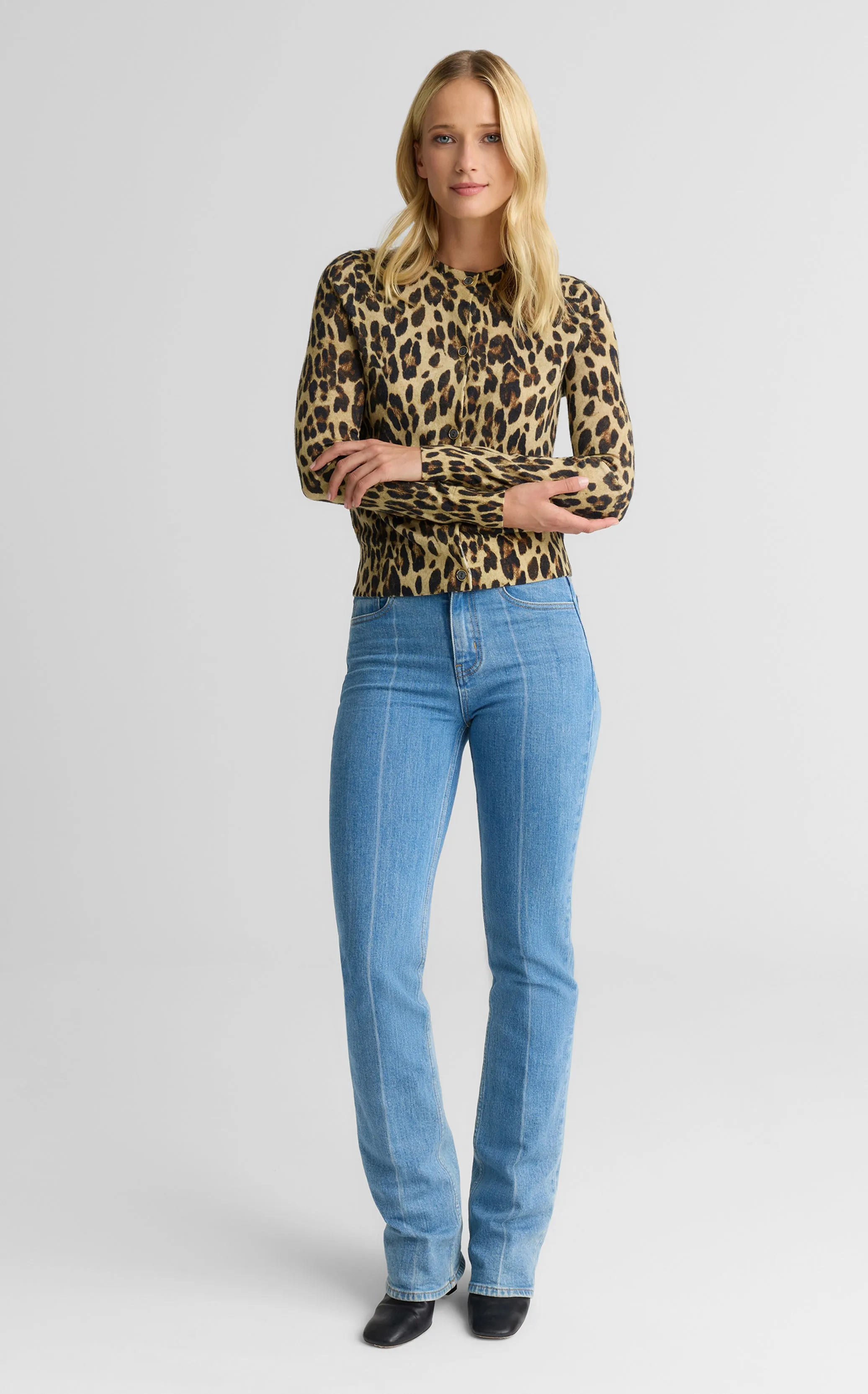 Dawn Cardigan In Leopard Print Knit sold by St. John