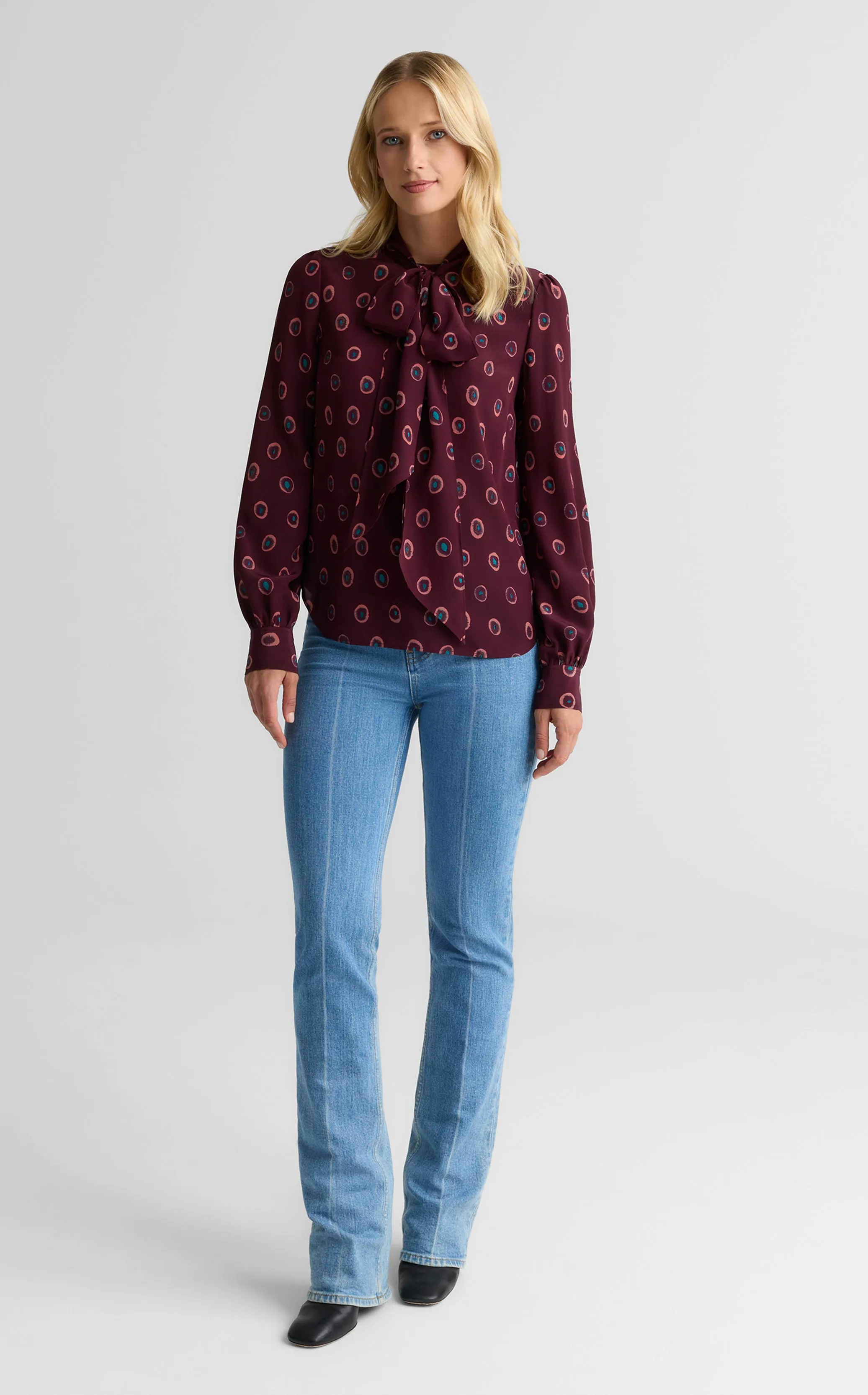 Hannah Bow Blouse In Abstract Ink Print sold by St. John