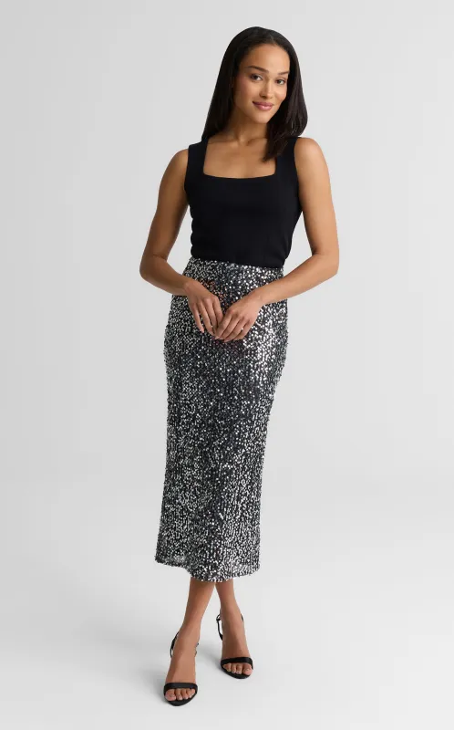 Stevie Skirt In Paillette Embellished Mesh sold by St. John