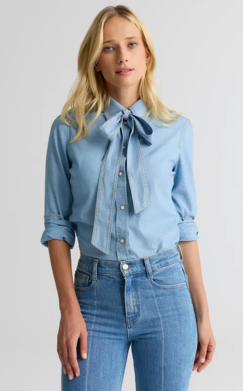 Tamara Blouse In Chambray sold by St. John