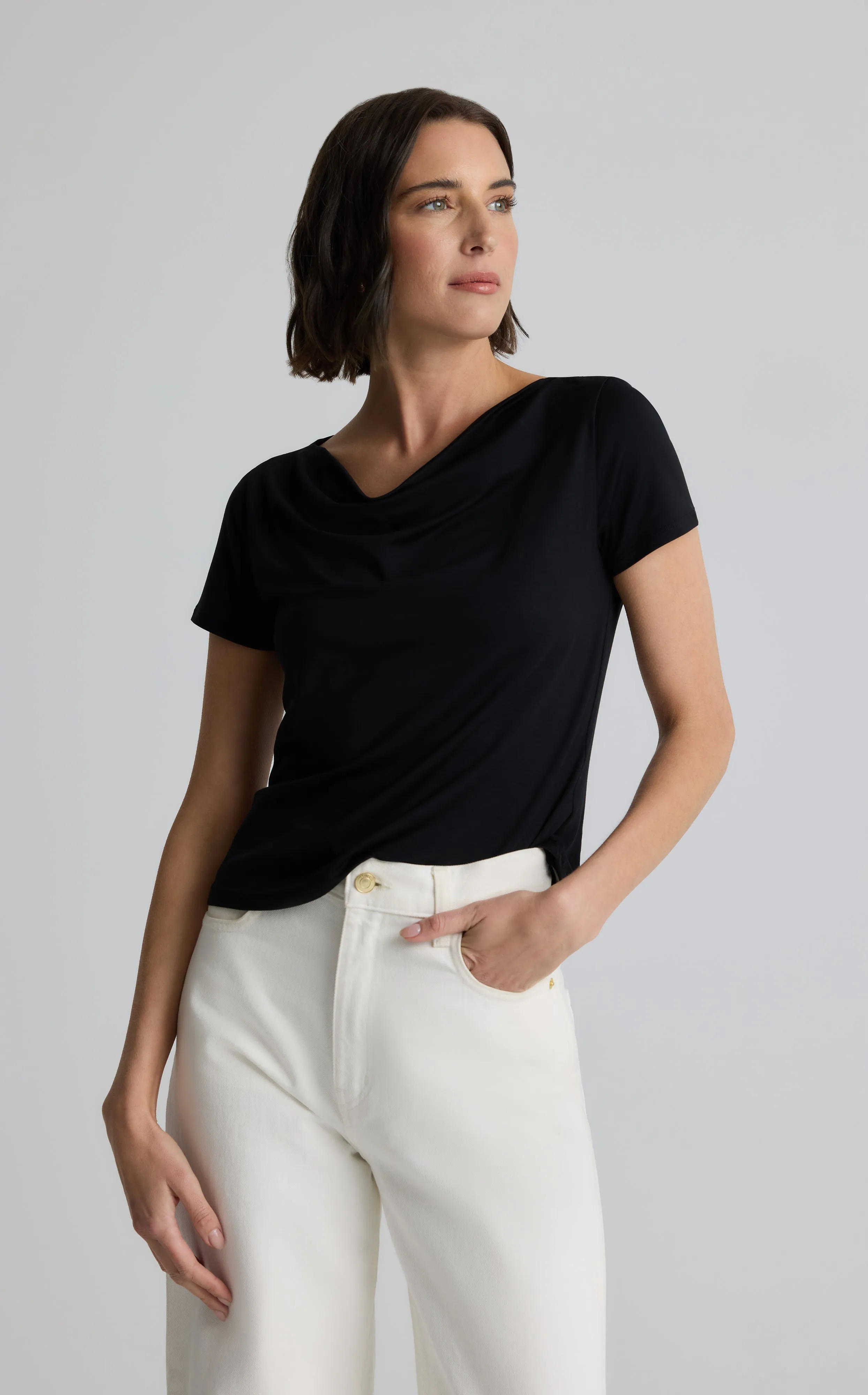 Polished Jersey Cowl Neck Top sold by St. John