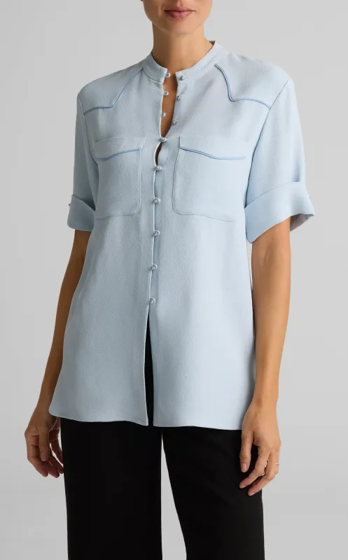 Textured Crepe Button Up Top sold by St. John