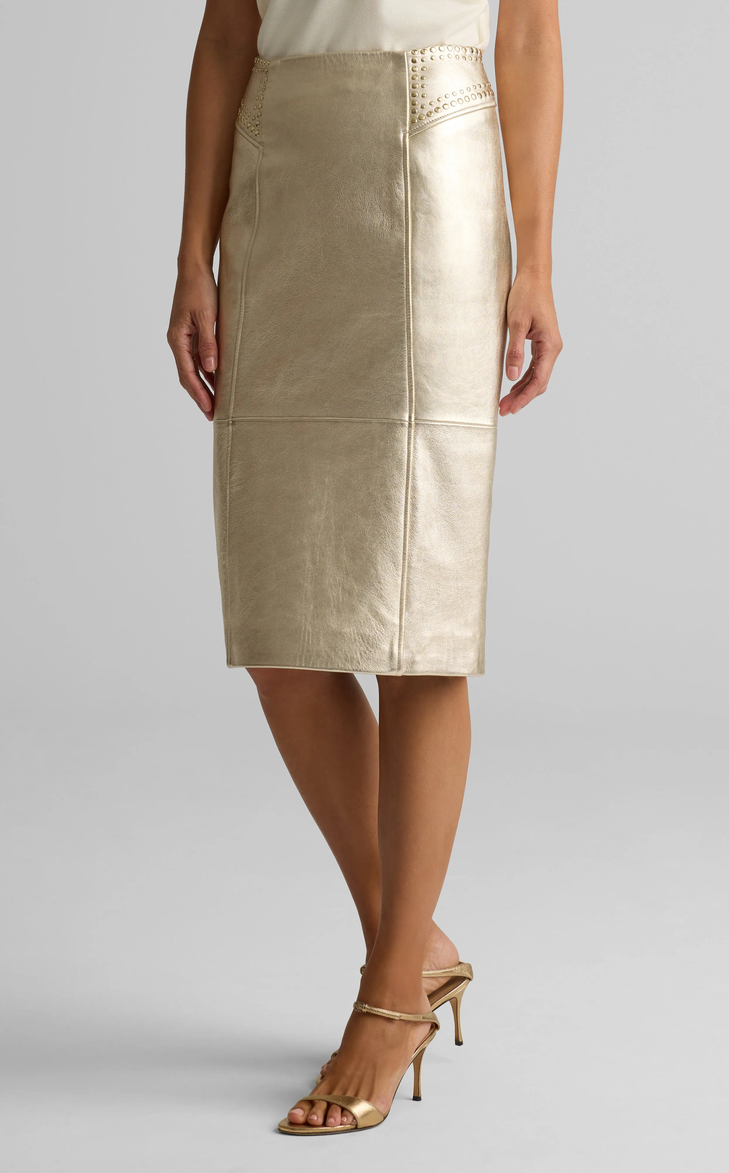Metallic Leather Skirt sold by St. John