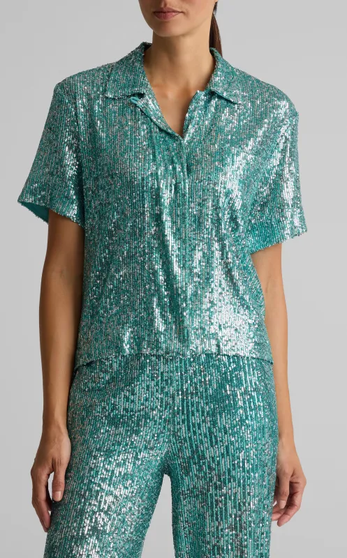 Sequin Short Sleeve Blouse sold by St. John