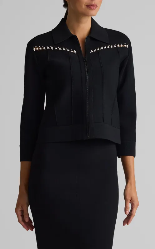 Embellished Zip Front Jacket made by St. John