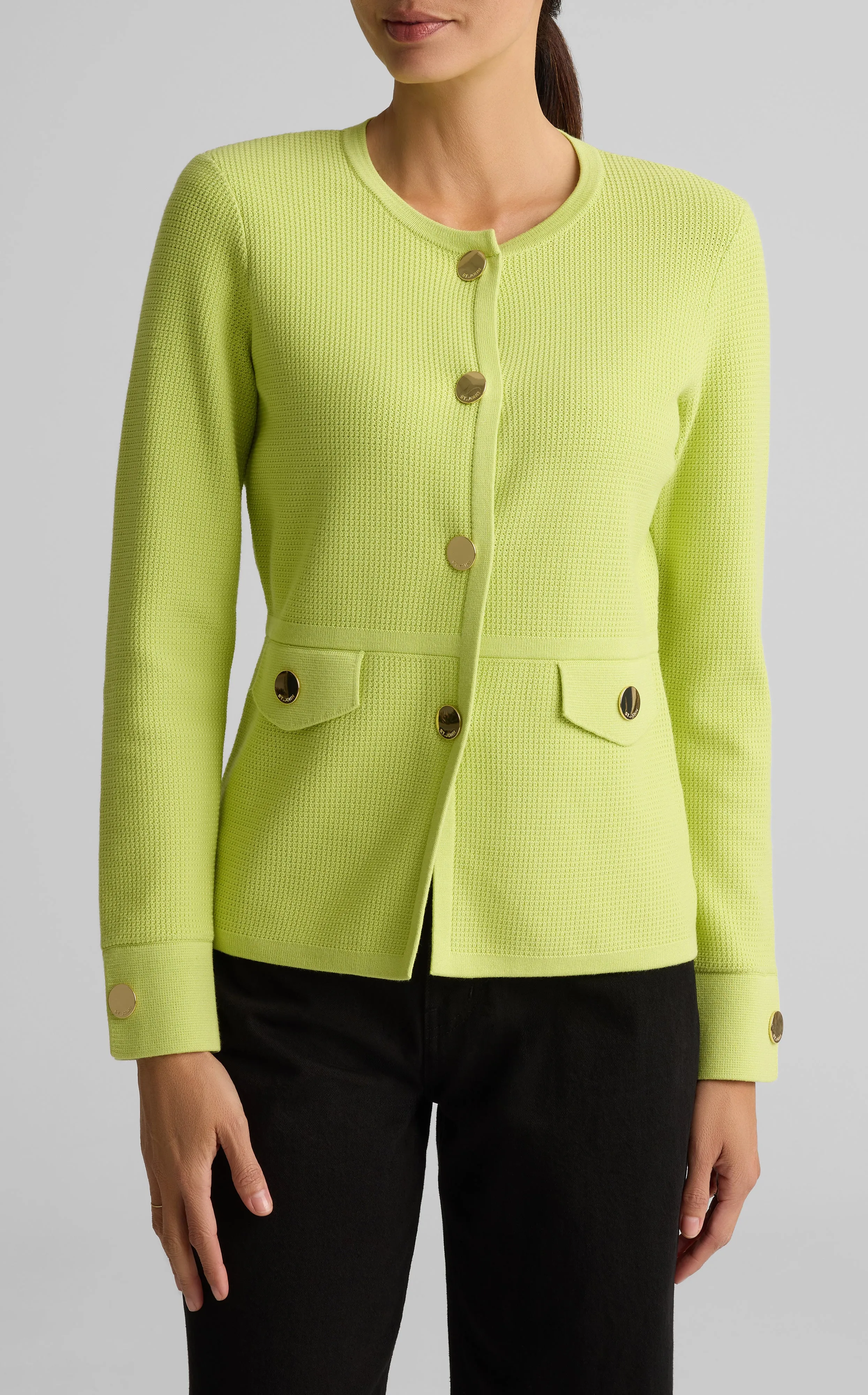 Stretch Pique Knit Jacket sold by St. John