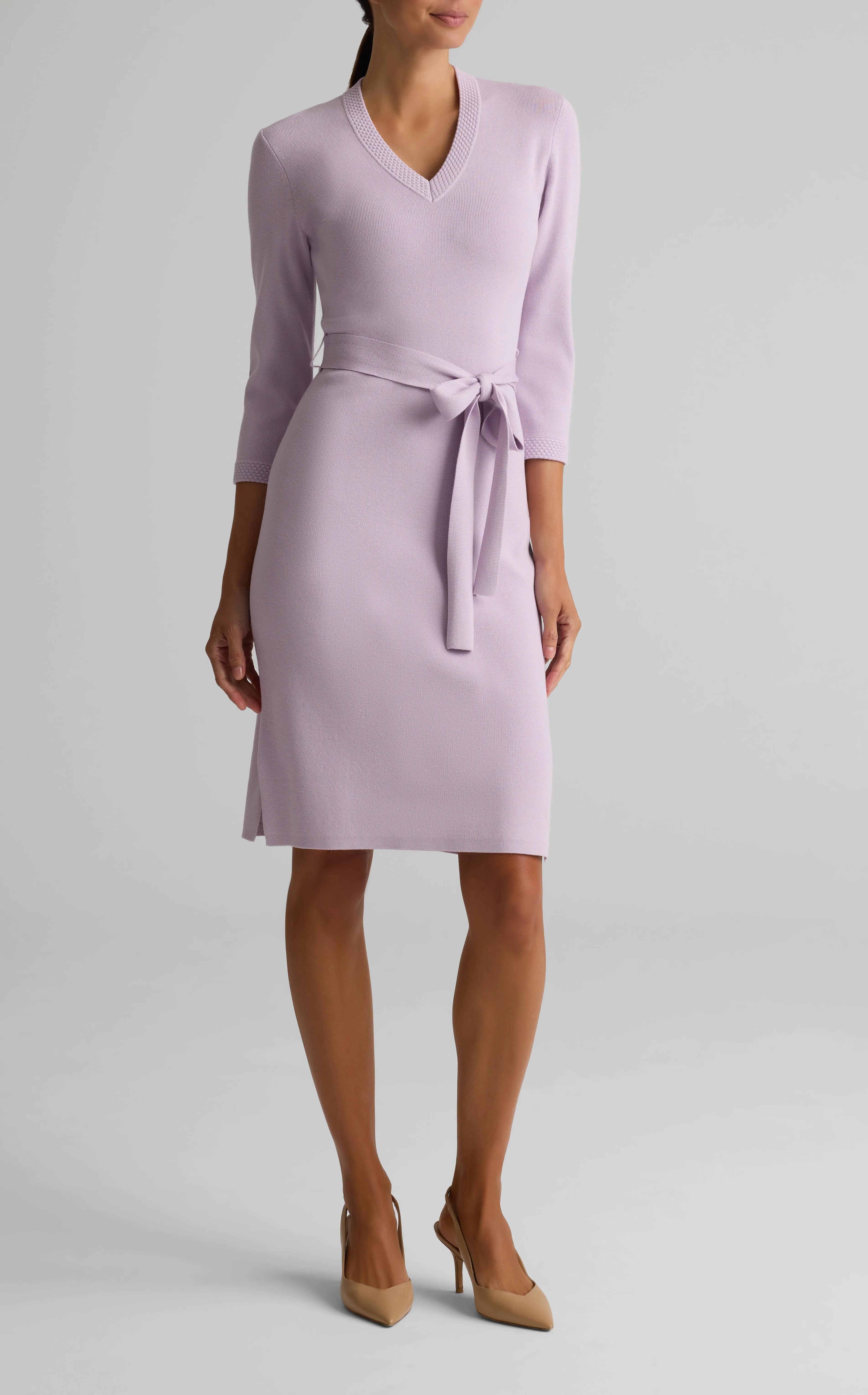 Solid Stretch Knit Dress with Belt sold by St. John