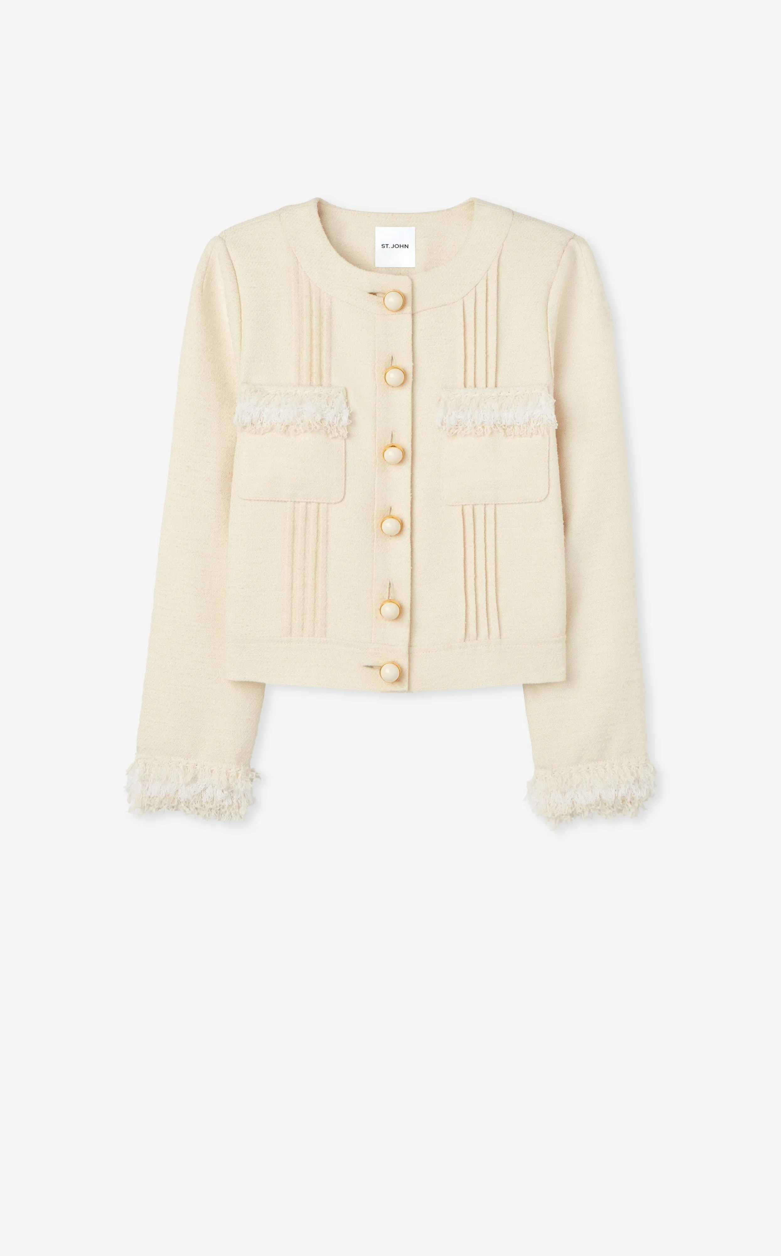 Tonal Tweed Fringe Jacket sold by St. John