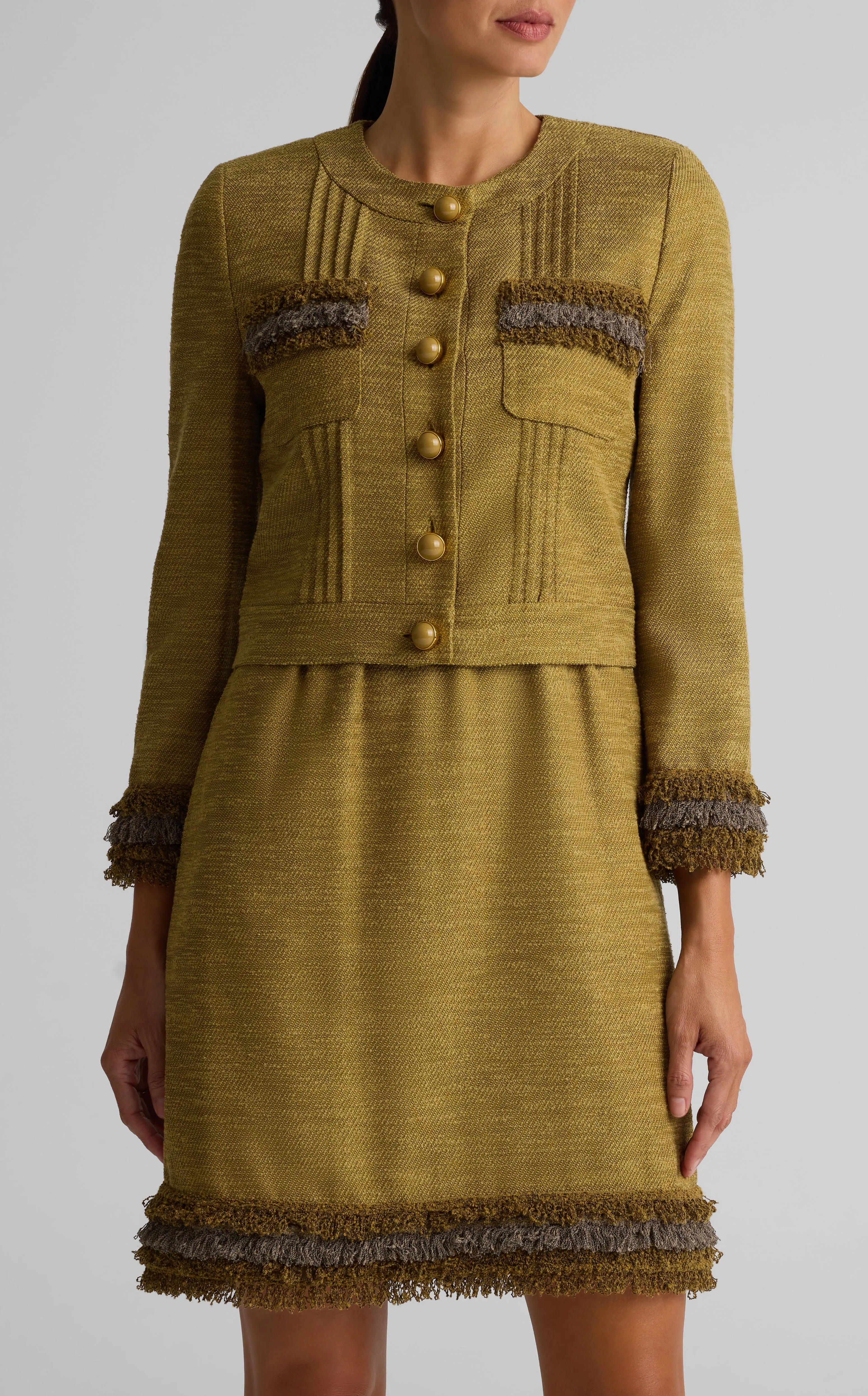 Tonal Tweed Fringe Jacket sold by St. John