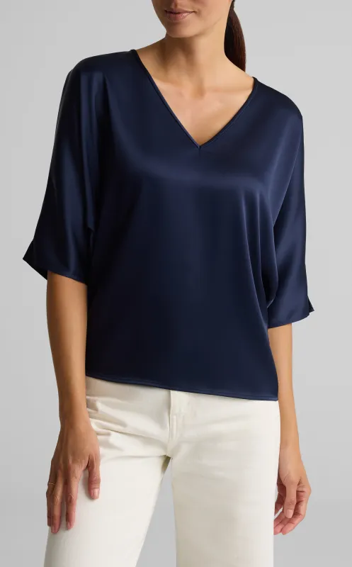 Liquid Satin V-Neck Blouse sold by St. John