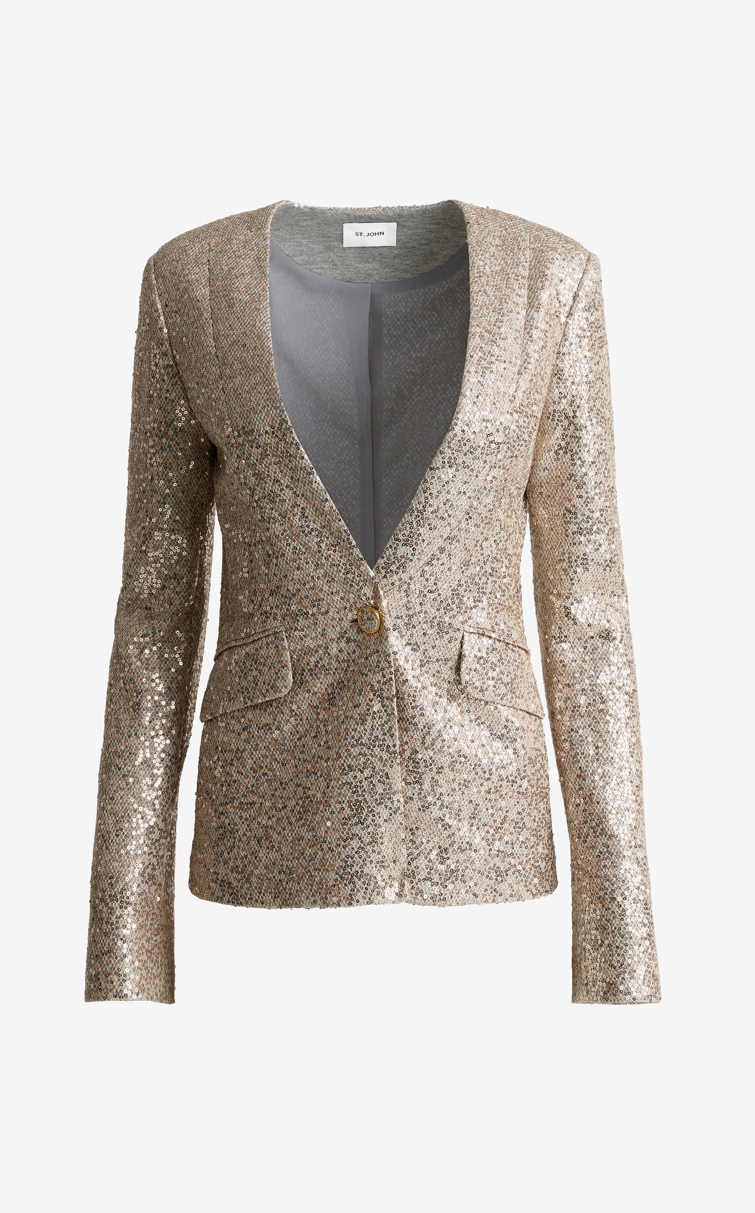 Elvie Collarless Jacket In Soft Tailored Sequin sold by St. John product image thumbnail 2