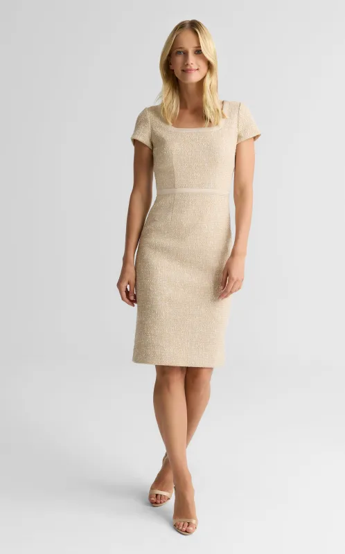 Linda Dress In Satin Framed Arcadia Tweed sold by St. John