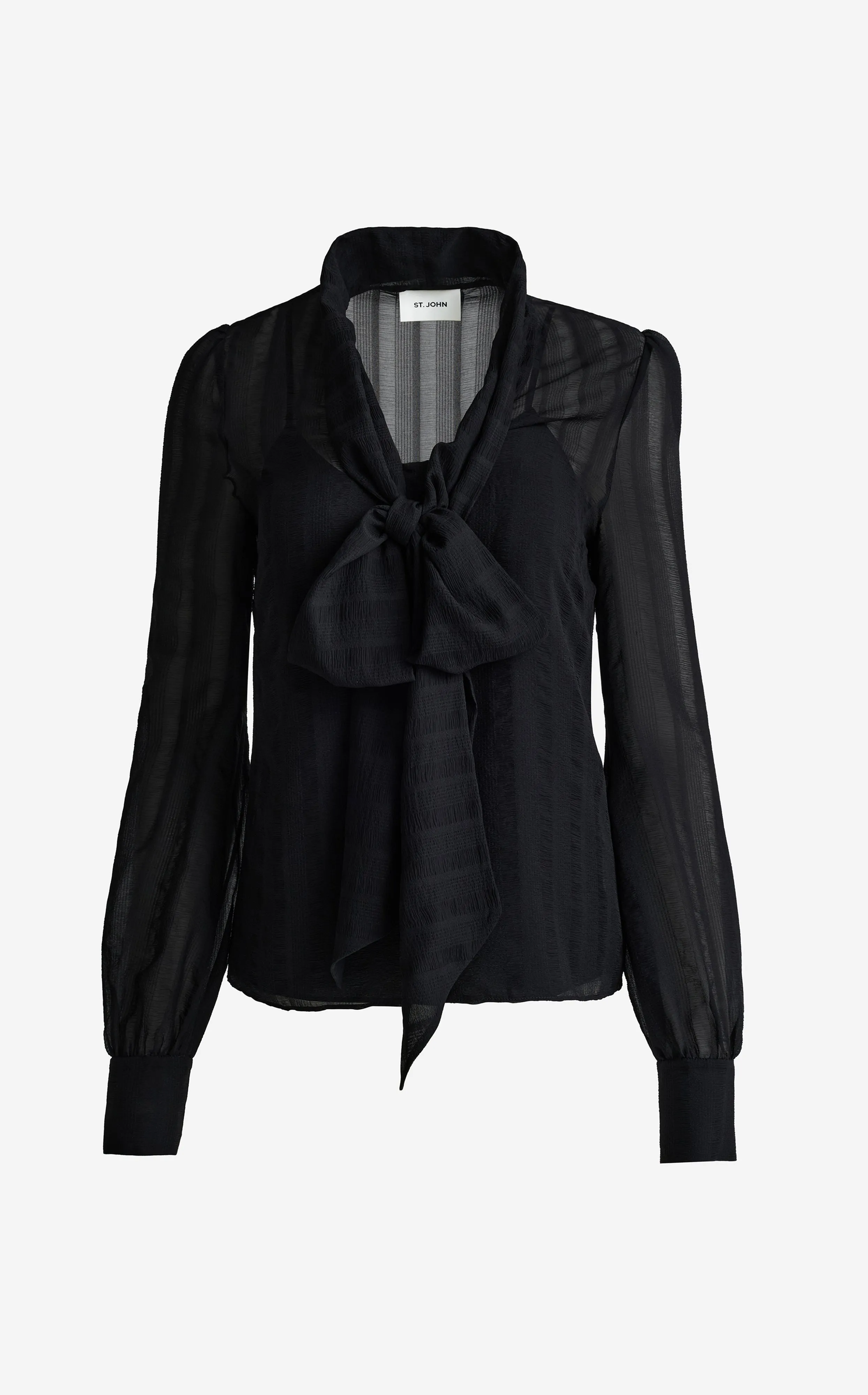 Hannah Scoop Front Bow Blouse In Shadow Stripe Georgette sold by St. John product image thumbnail 2