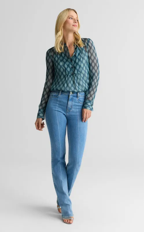Hannah Pleat Front Blouse In Geometric Printed Silk sold by St. John