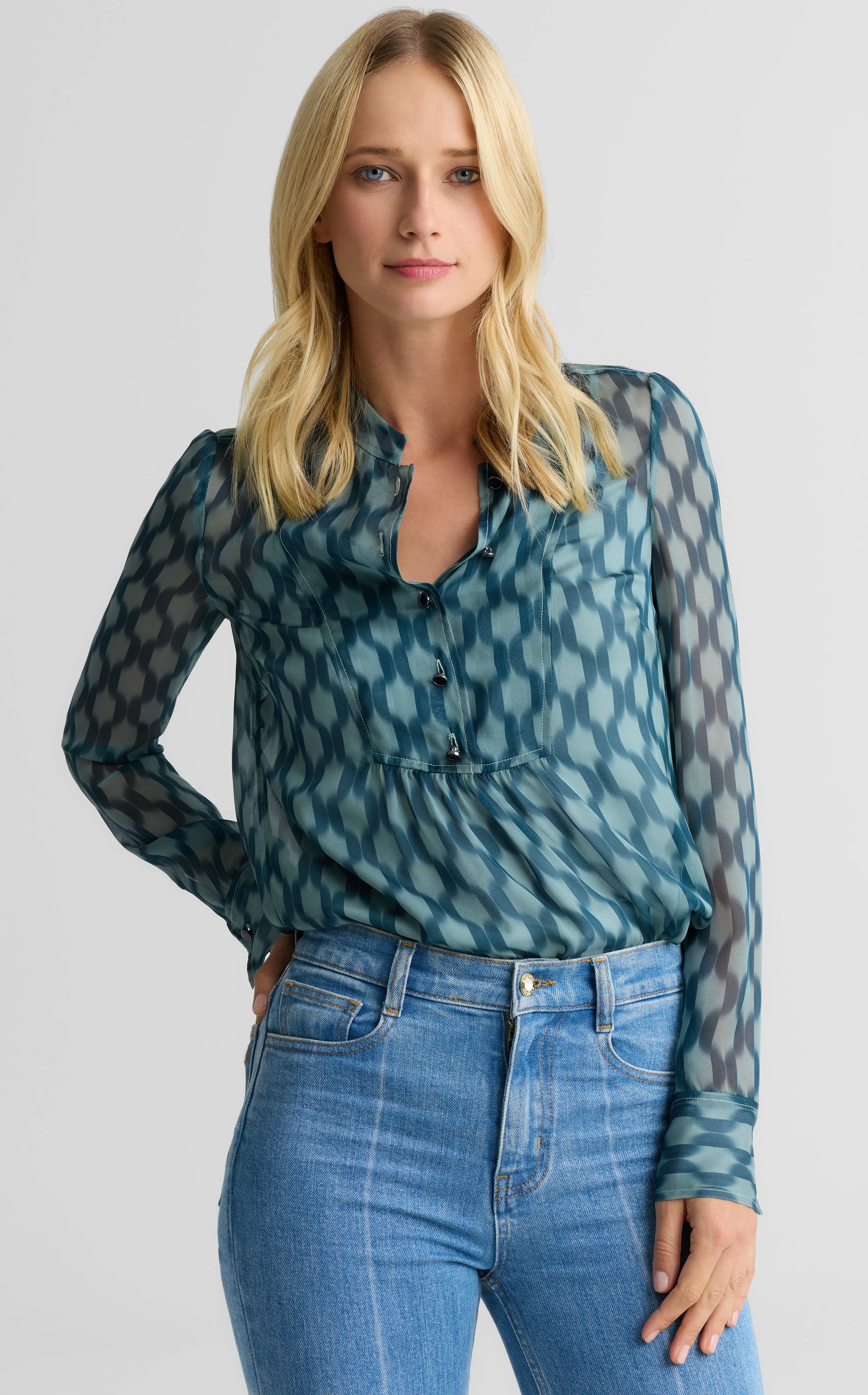 Hannah Pleat Front Blouse In Geometric Printed Silk sold by St. John product image thumbnail 5