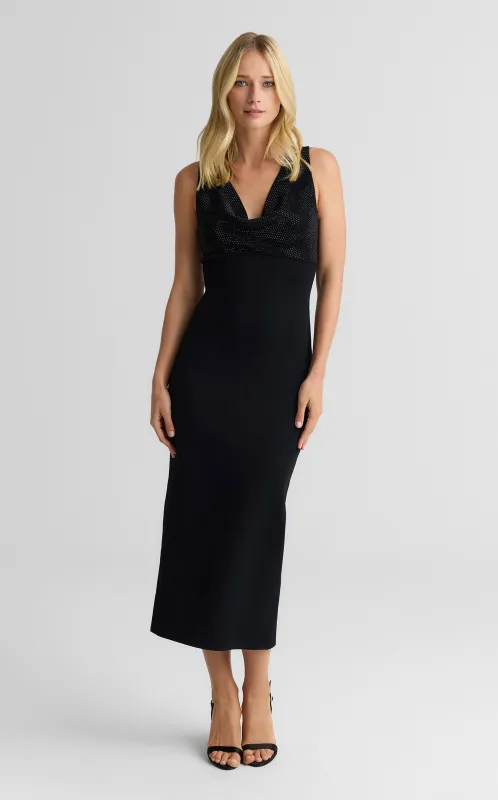 Victoria Cowl Neck Dress In Pave Embellished Santa Roma Knit sold by St. John