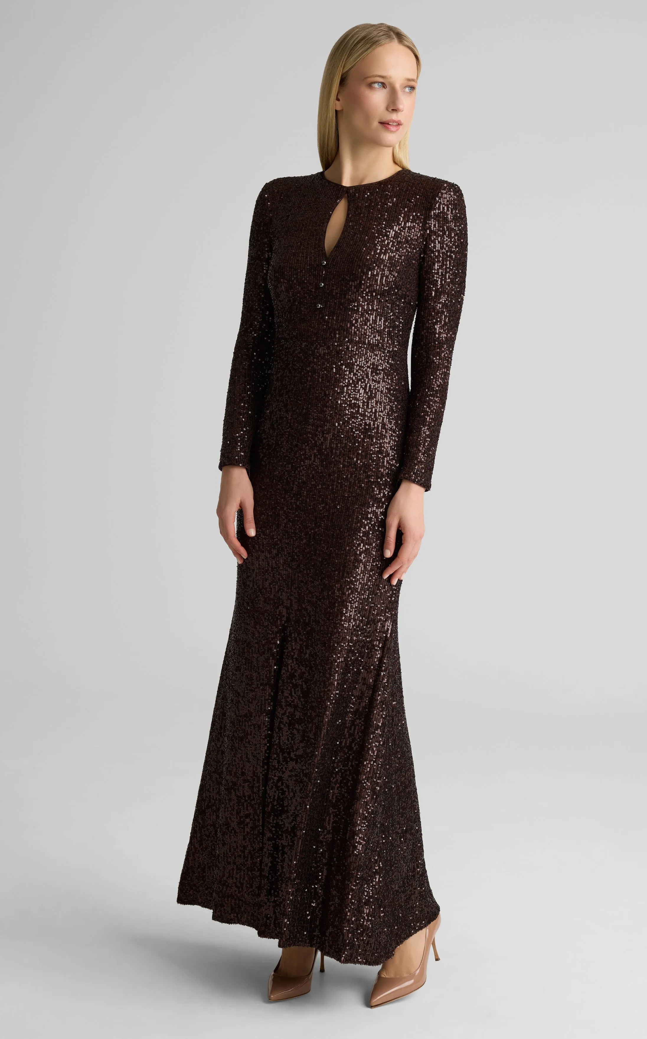 Emilia Gown in Stretch Paillette sold by St. John