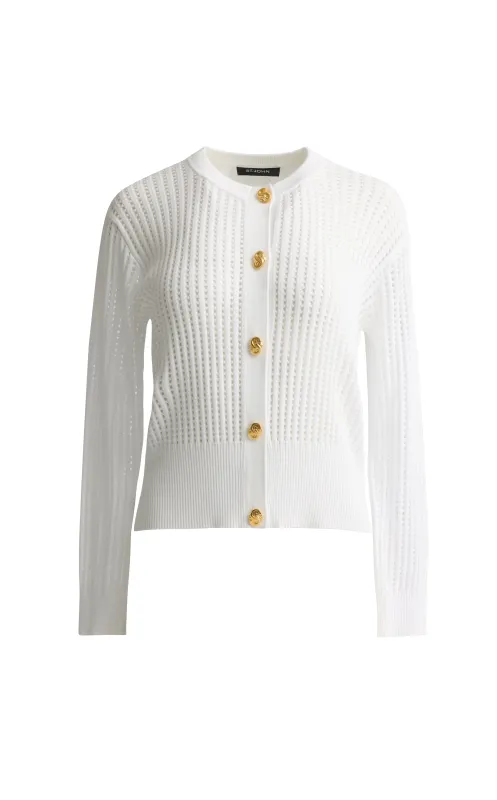 Stretch Pointelle Knit Cardigan made by St. John
