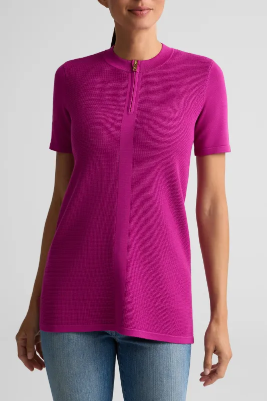 Stretch Piqué Knit Zip Top made by St. John