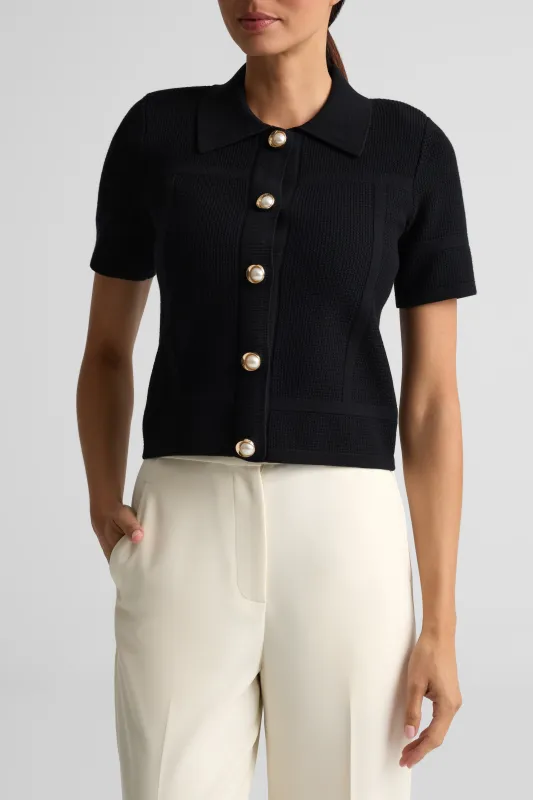 Short Sleeve Stretch Piqué Knit Jacket made by St. John