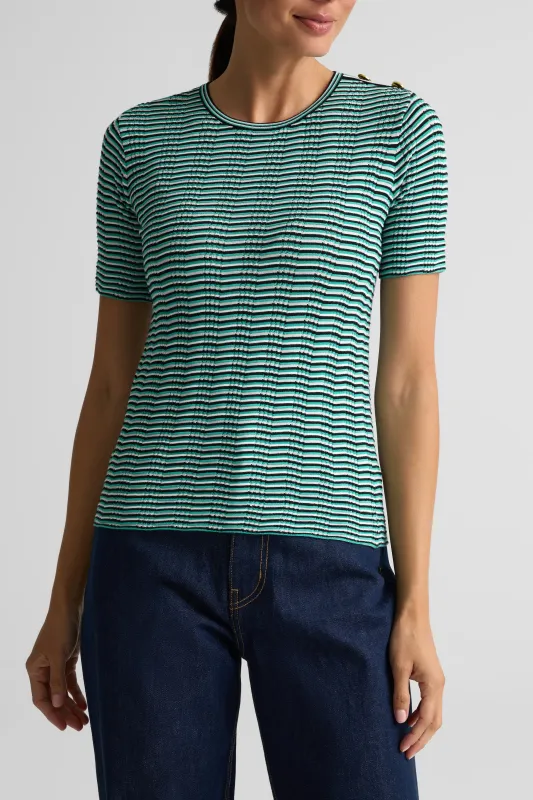 Color Reverse Rib Knit Short Sleeve Top made by St. John