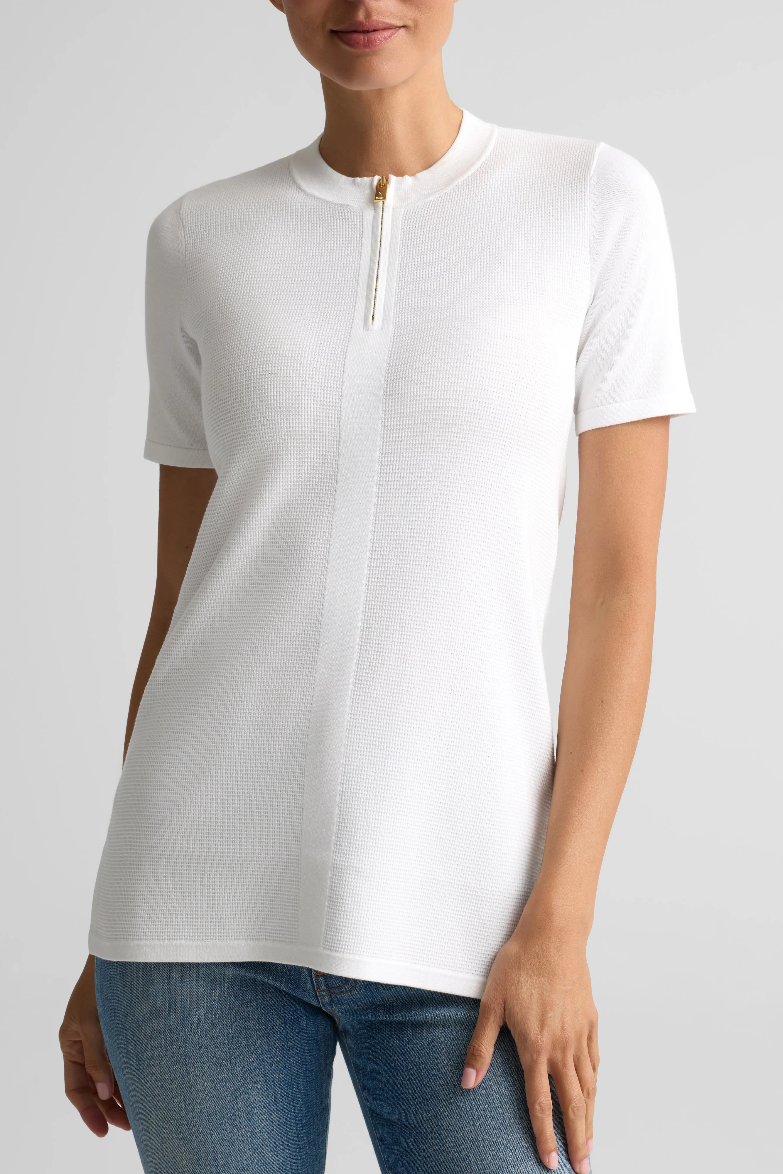 Stretch Piqué Knit Zip Top sold by St. John