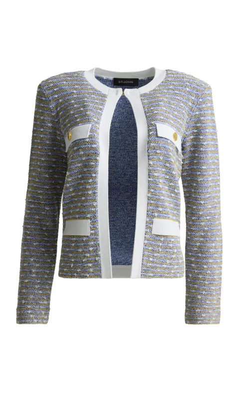 Striped Slub Tweed Knit Jacket made by St. John