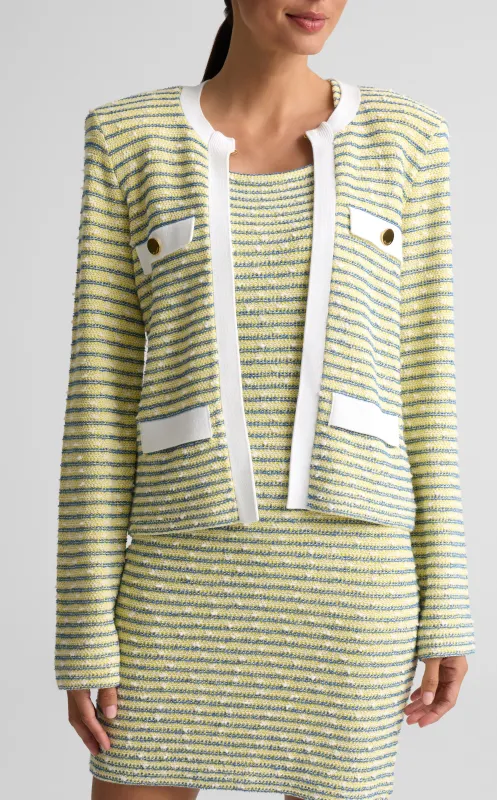 Striped Slub Tweed Knit Jacket made by St. John