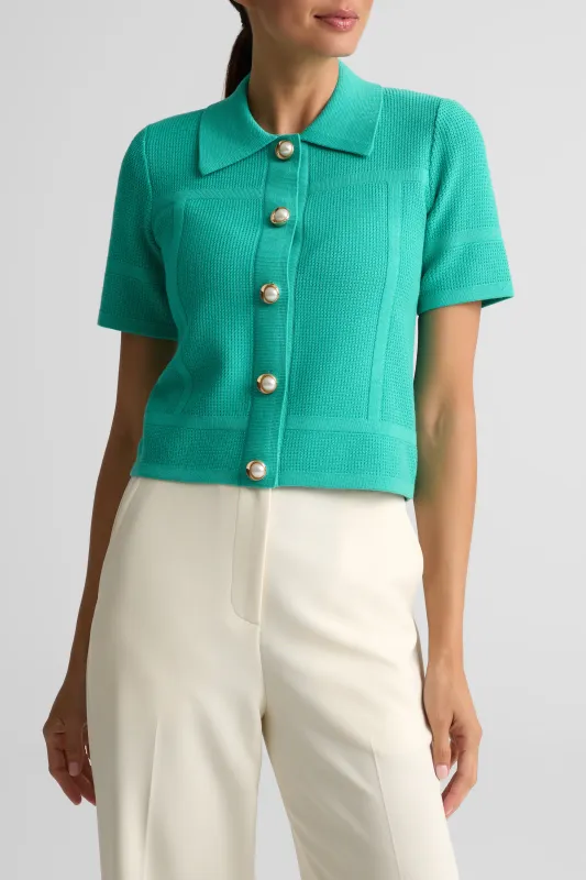 Short Sleeve Stretch Piqué Knit Jacket made by St. John