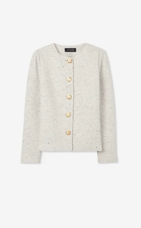 Collarless Sequin Knit Jacket made by St. John