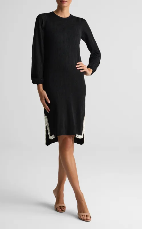 Long Sleeve Dress with Pearl Trim Slits made by St. John