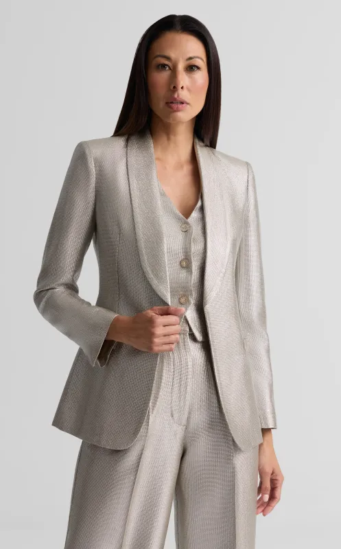 Elvie Shawl Collar Jacket in Soft Lamé Suiting made by St. John