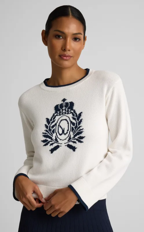 Tabitha Sweater In Lightweight Cotton Knit With Vintage Crest made by St. John