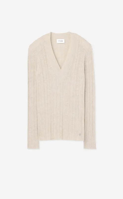 Plaited Rib V-Neck Sweater made by St. John
