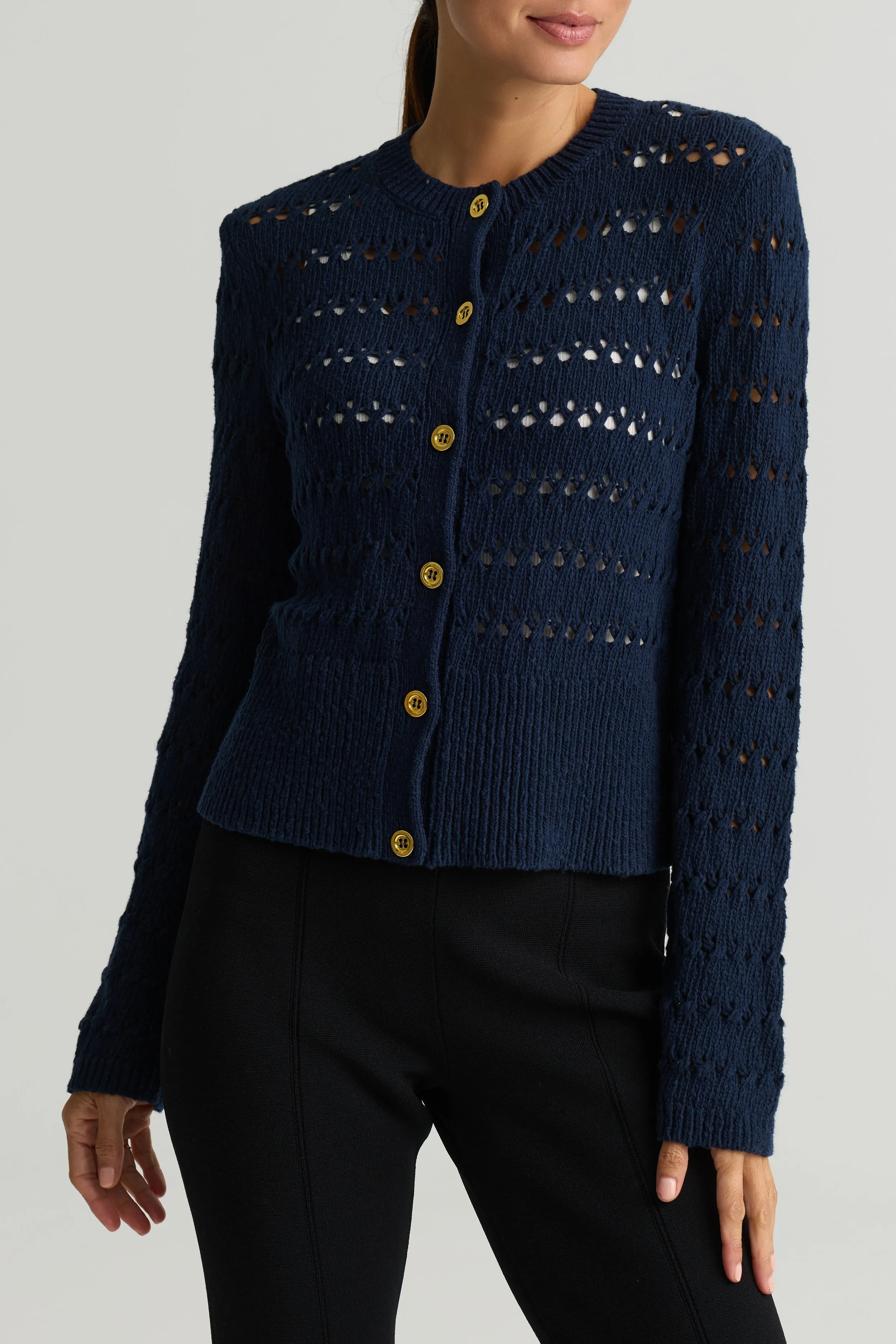 Openwork Cable Knit Cardigan sold by St. John