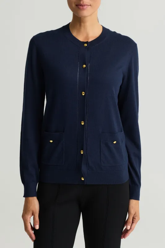 Fine Gauge Cotton Blend Cardigan made by St. John