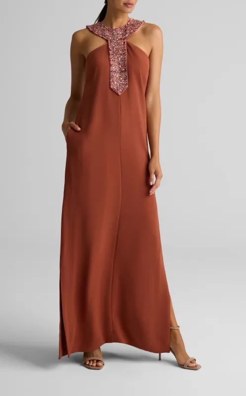 Satin Back Crepe Embellished Collar Dress made by St. John