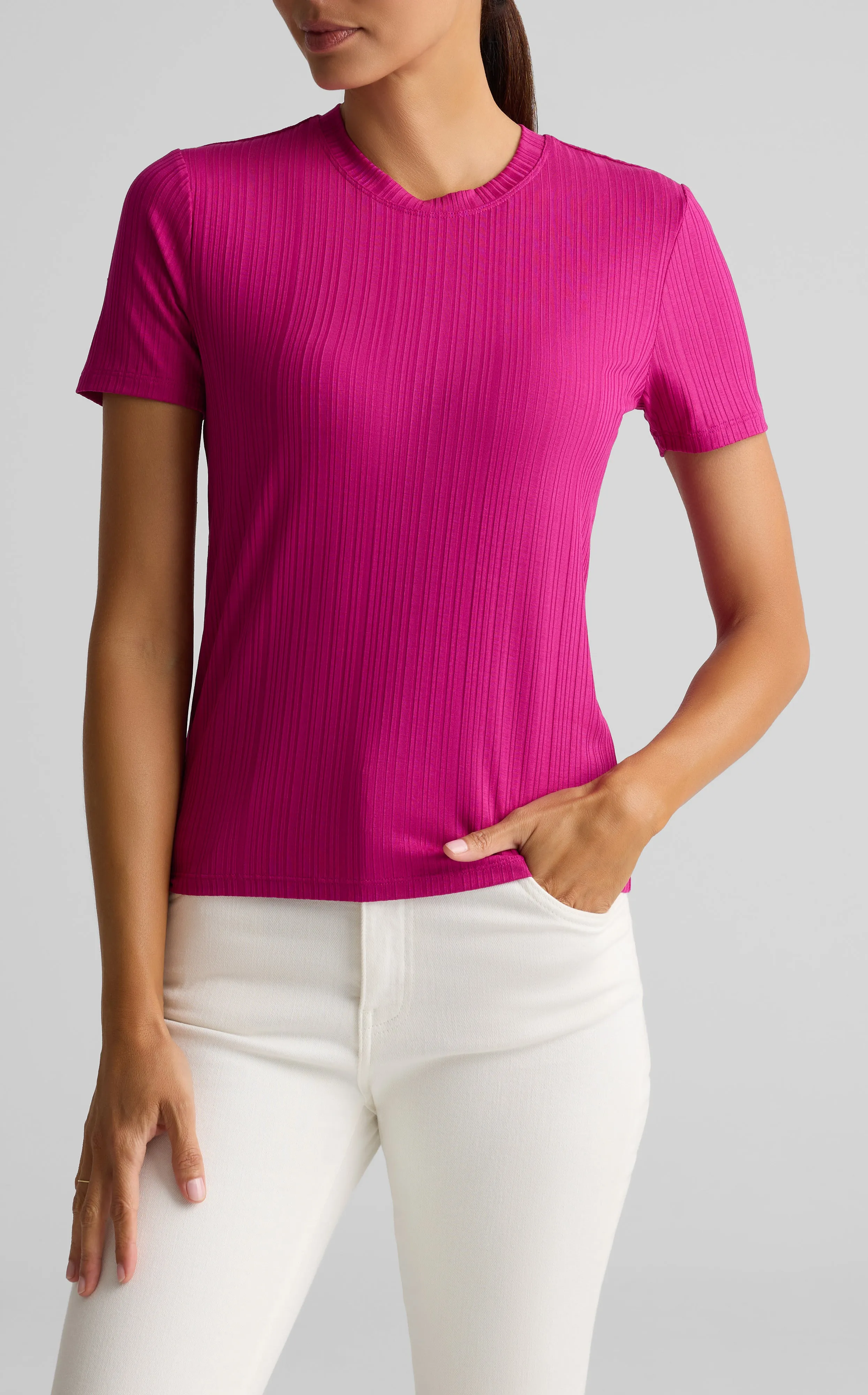 Sleek Rib Jersey Knit Top sold by St. John