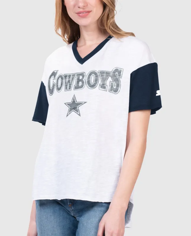 Women's Dallas Cowboys First Base Short Sleeve V-Neck Tee made by Starter