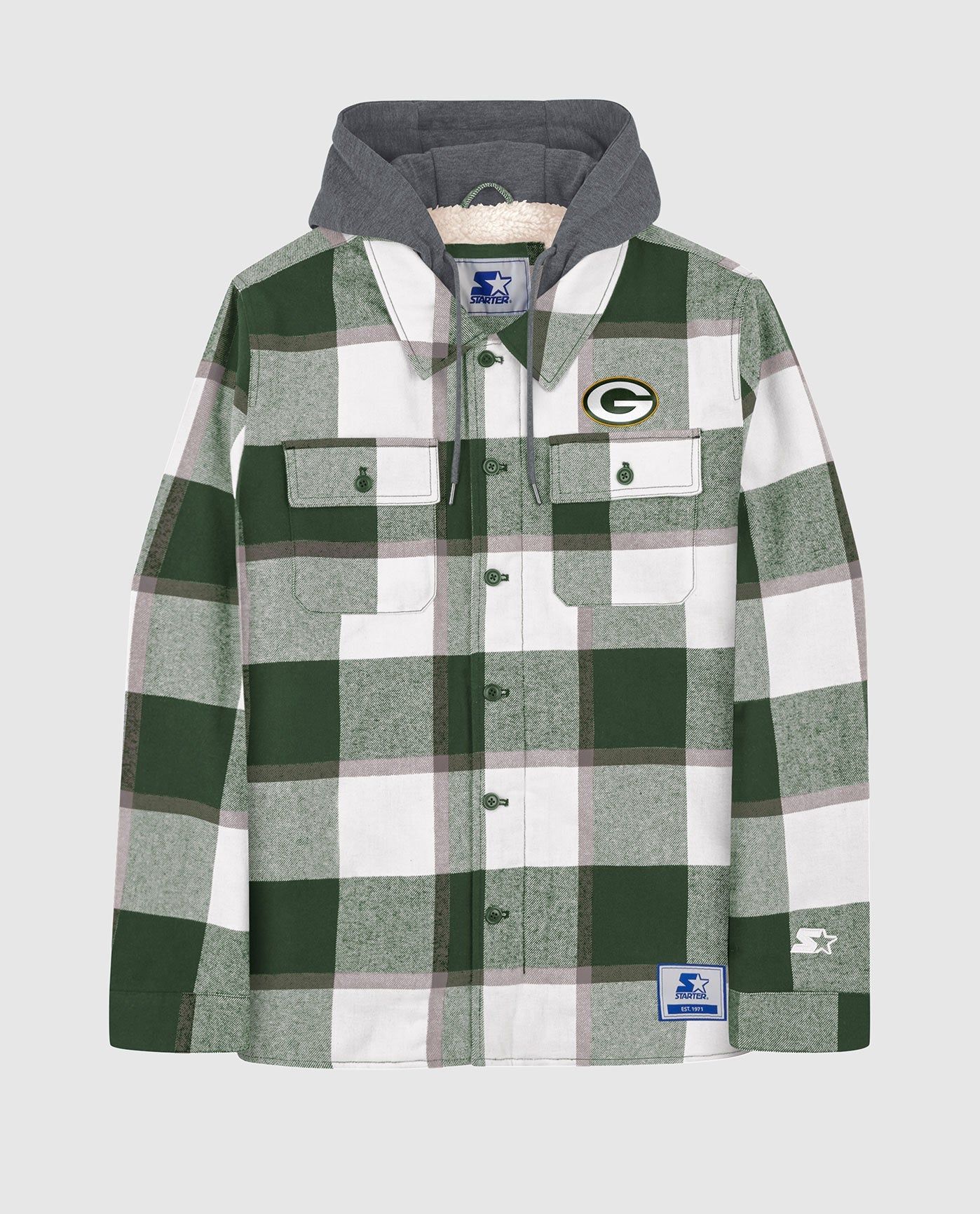 Green Bay Packers Sherpa Lined Plaid Jacket sold by Starter