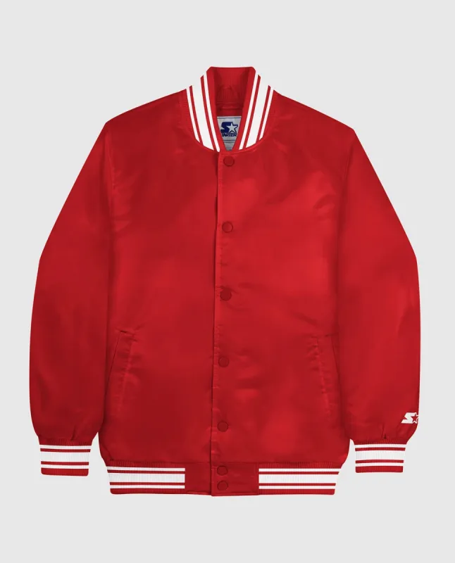 Starter Locker Room Full-Snap Satin Jacket Red made by Starter