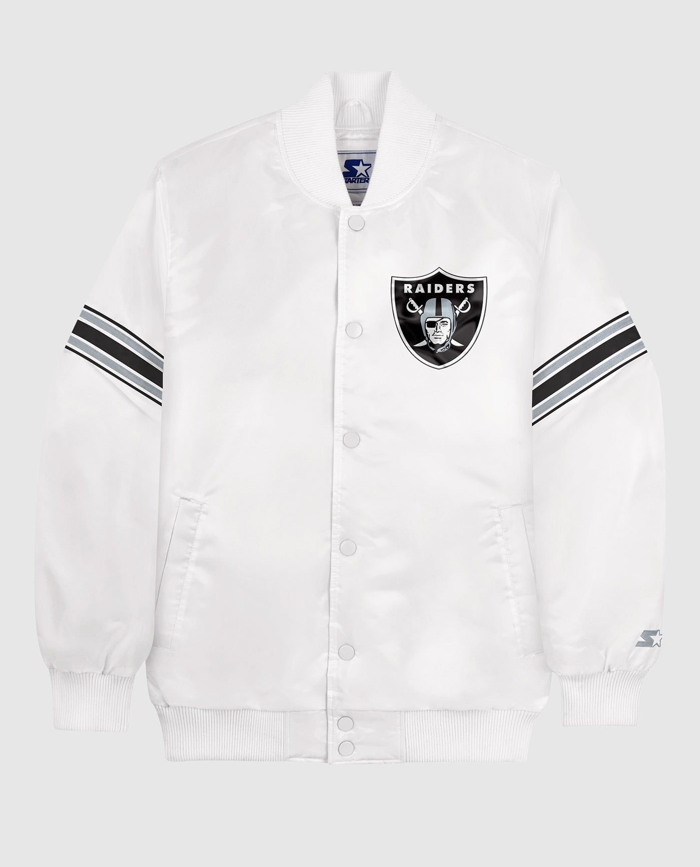 Las Vegas Raiders White Varsity Satin Full-Snap Jacket sold by Starter