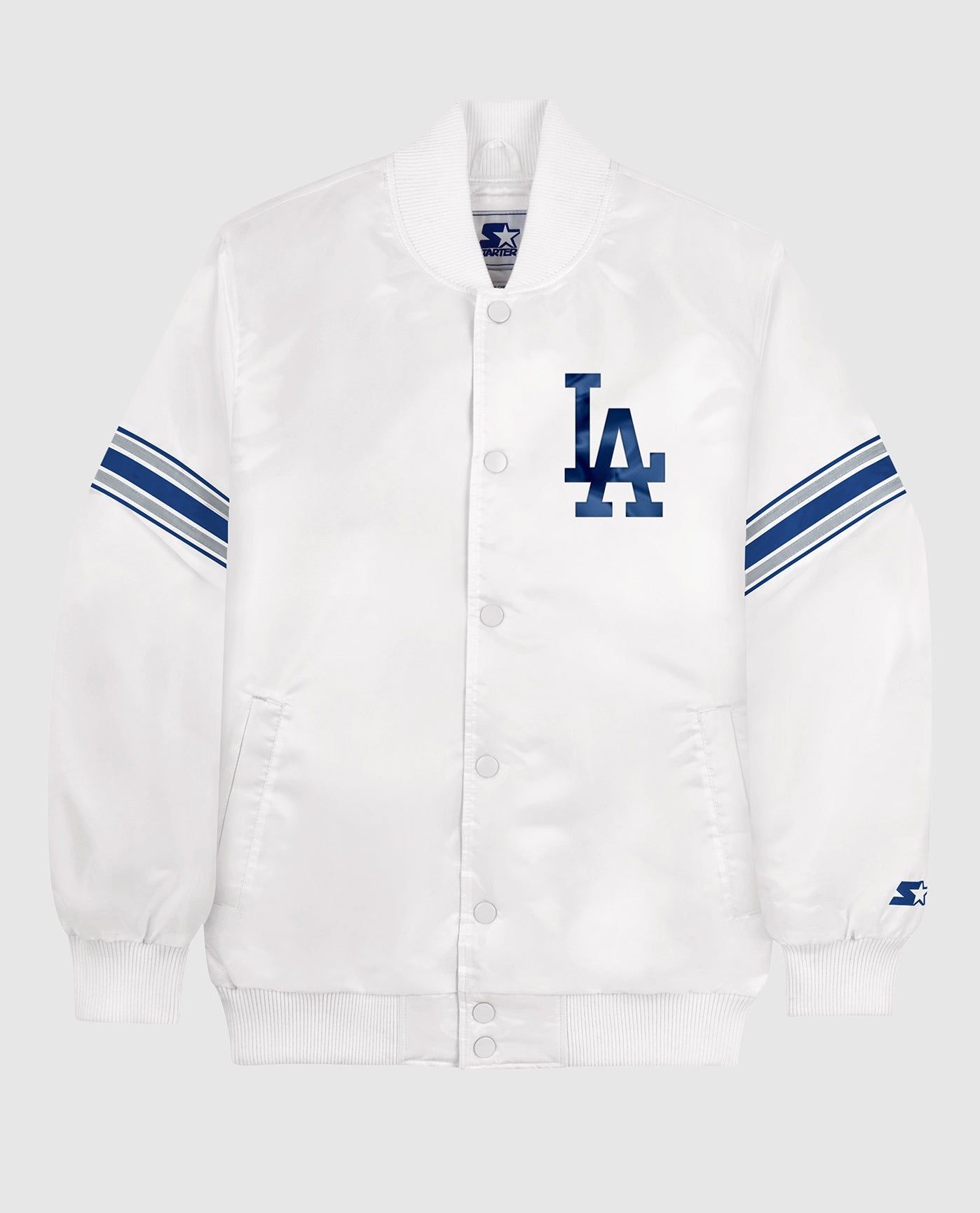 Los Angeles Dodgers White Varsity Satin Full-Snap Jacket sold by Starter