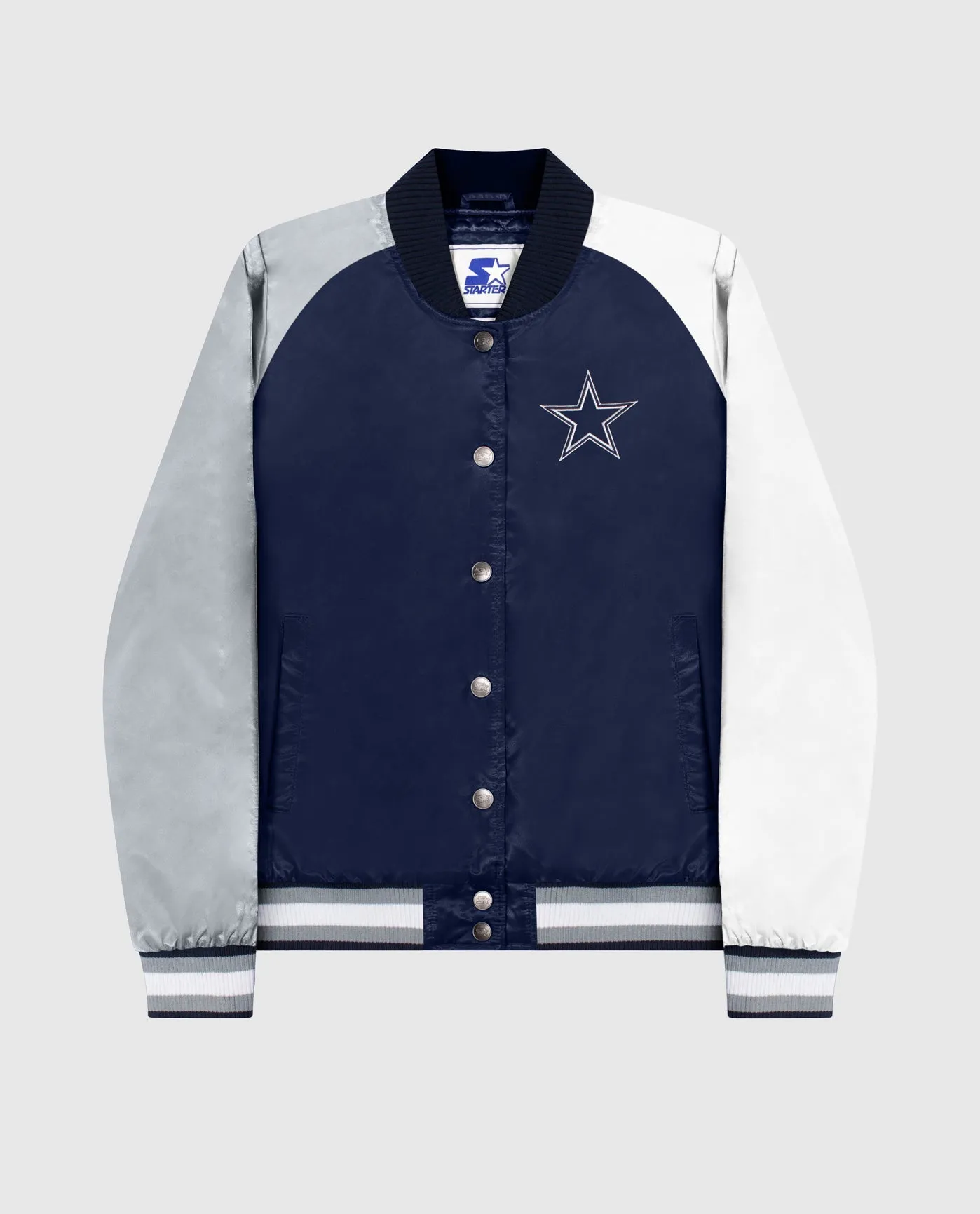 Women's Dallas Cowboys Snap-Front Varsity Satin Jacket sold by Starter