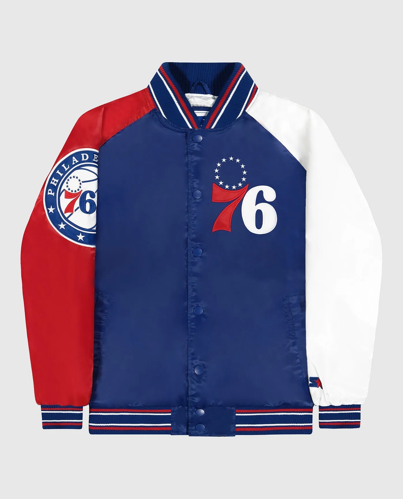 Philadelphia 76ers Varsity Satin Full-Snap Jacket sold by Starter