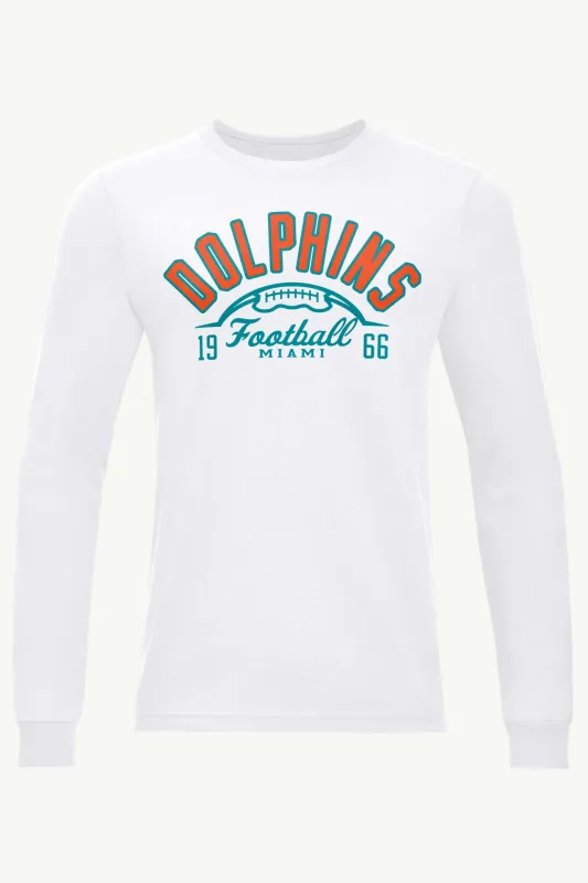 MENS MIAMI DOLPHINS HALF BALL LONG SLEEVE T SHIRT made by Starter