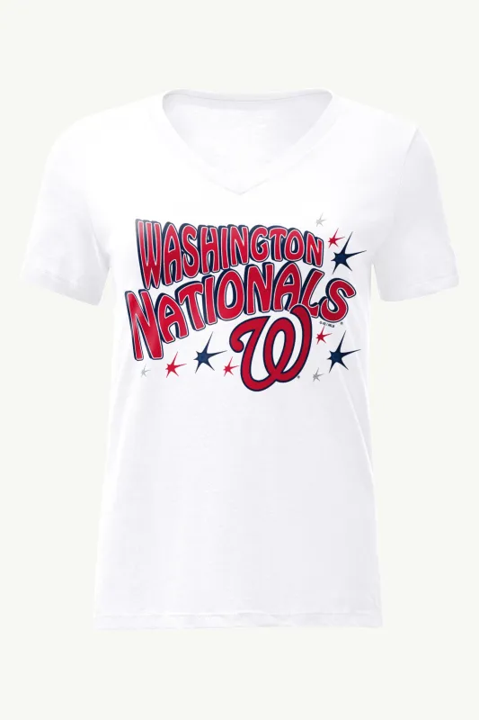 WOMENS WASHINGTON NATIONALS FIREWORKS V NECK T SHIRT made by Starter
