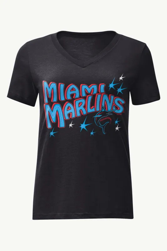 WOMENS MIAMI MARLINS FIREWORK FIREWORKS V NECK T SHIRT sold by Starter